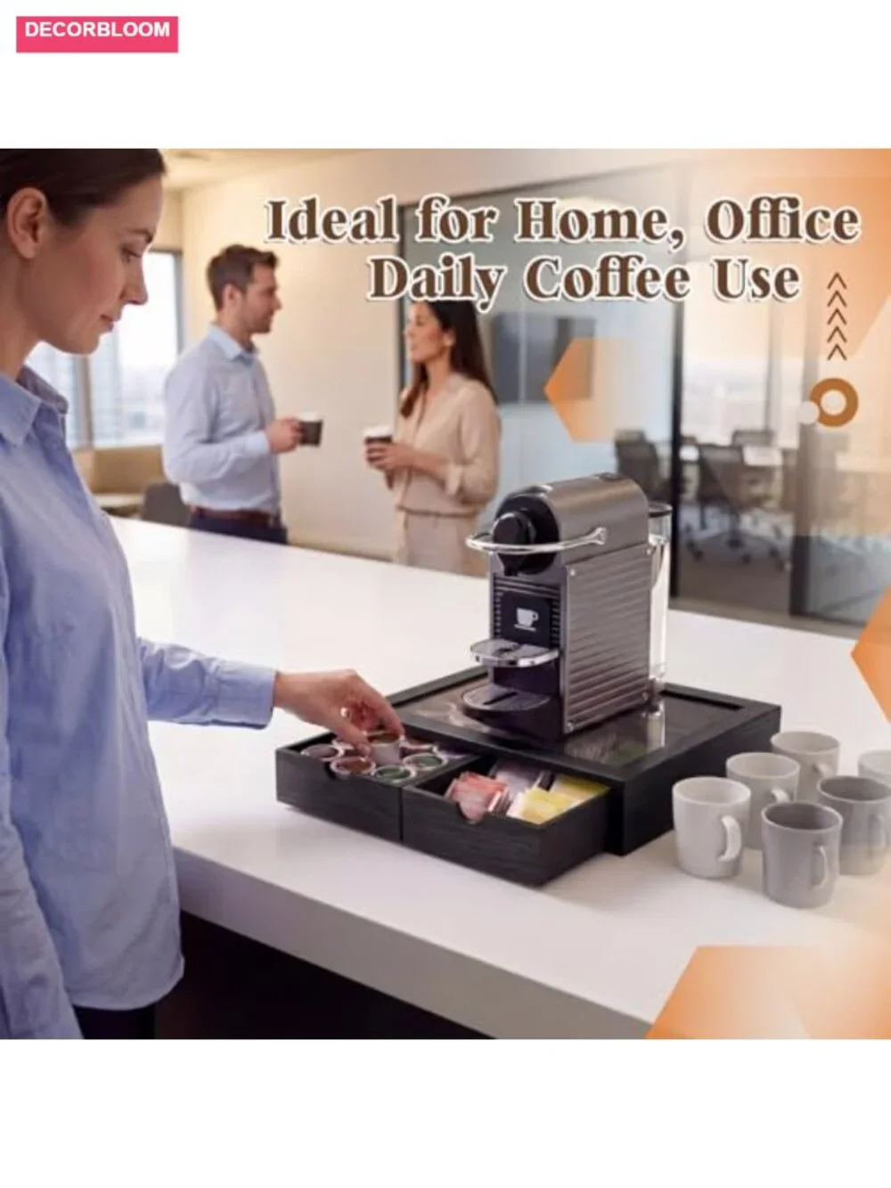 Wooden Coffee Pod Holder with Acrylic Lid, 2 Drawers, Large Capacity